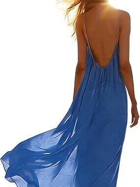 Summer Cami Lounge Dress Sleeveless House Lounge Dark Royal Open Back Maxi 14